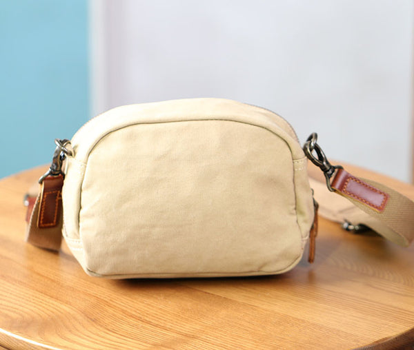Womens Vintage Canvas and Leather Mini Crossbody Bag Shoulder Bag Durable