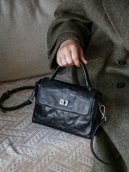 Womens Vintage Genuine Leather Ruched Box Bag Top Handle Crossbody Purse Best