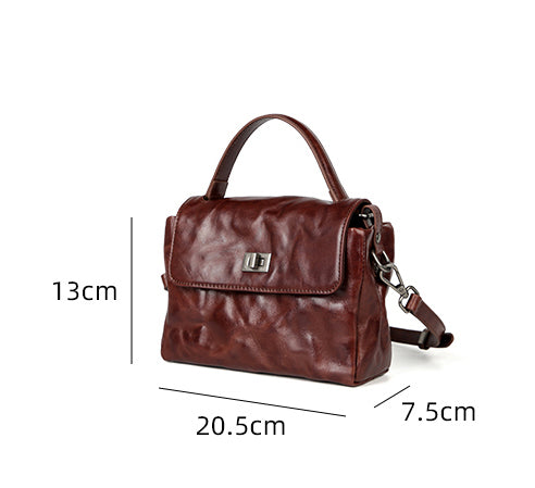 Womens Vintage Genuine Leather Ruched Box Bag Top Handle Crossbody Purse Fashionable