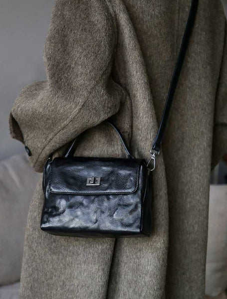 Womens Vintage Genuine Leather Ruched Box Bag Top Handle Crossbody Purse Quality