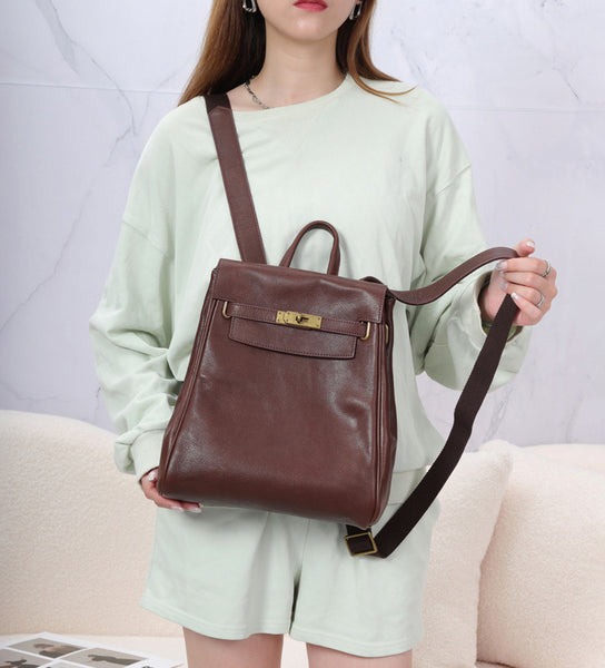 Womens Vintage Leather Backpack Bag Genuine Leather Backpack Purse Casual