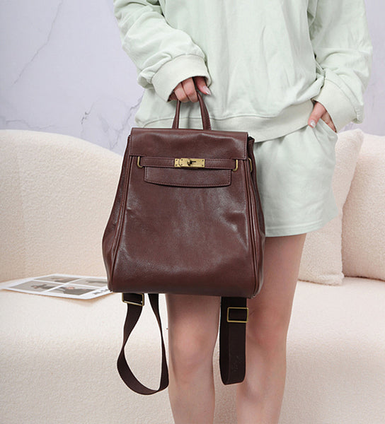 Womens Vintage Leather Backpack Bag Genuine Leather Backpack Purse Chic