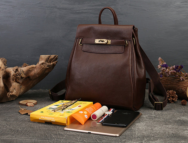 Womens Vintage Leather Backpack Bag Genuine Leather Backpack Purse Genuine-Leather