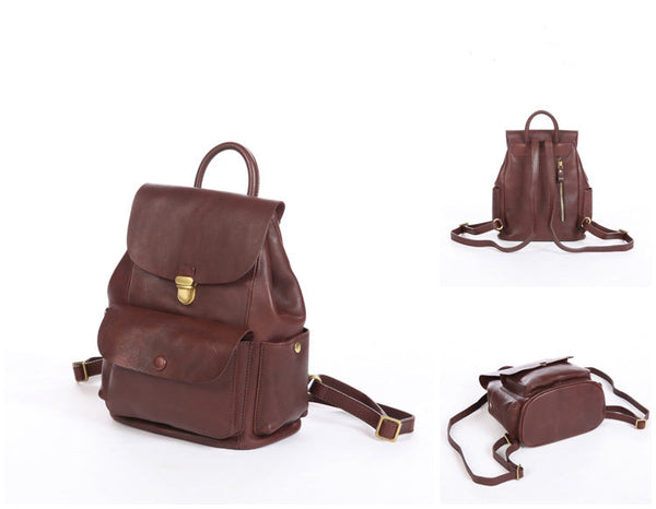 Womens Vintage Leather Backpack Bag Small Rucksack Bag For Women Casual