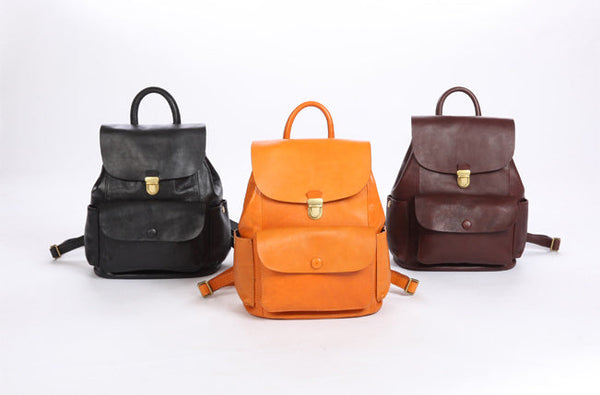 Womens Vintage Leather Backpack Bag Small Rucksack Bag For Women Chic