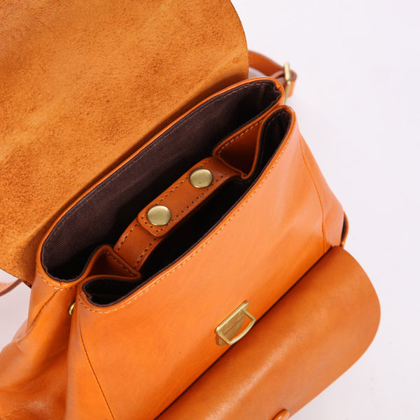 Womens Vintage Leather Backpack Bag Small Rucksack Bag For Women Details