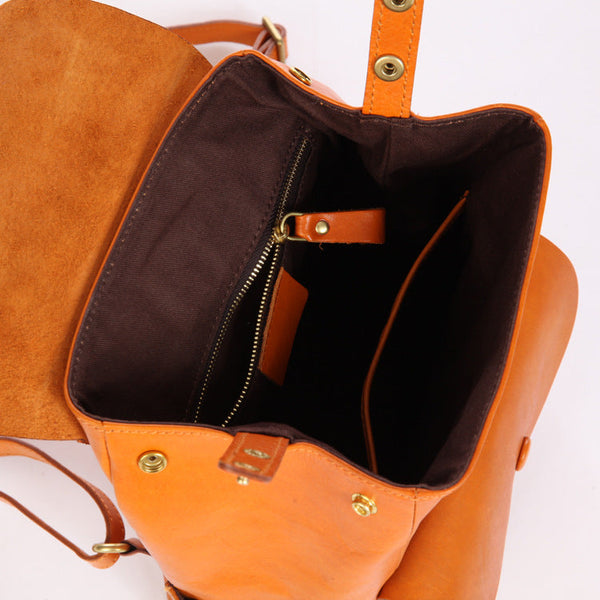 Womens Vintage Leather Backpack Bag Small Rucksack Bag For Women Inside