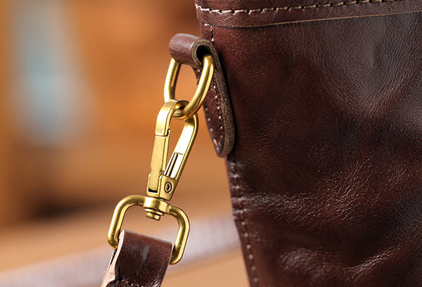 Womens Vintage Leather Bucket Bag Full-Grain Vegetable Tanned Handbag Crossbody Purse Details