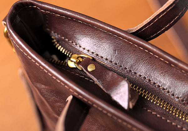 Womens Vintage Leather Bucket Bag Full-Grain Vegetable Tanned Handbag Crossbody Purse Durable