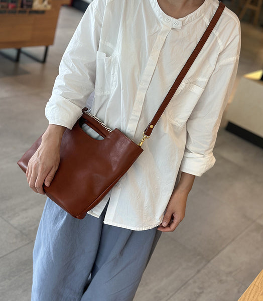 Womens Vintage Leather Satchel Purse Shoulder Bag with Top Handle