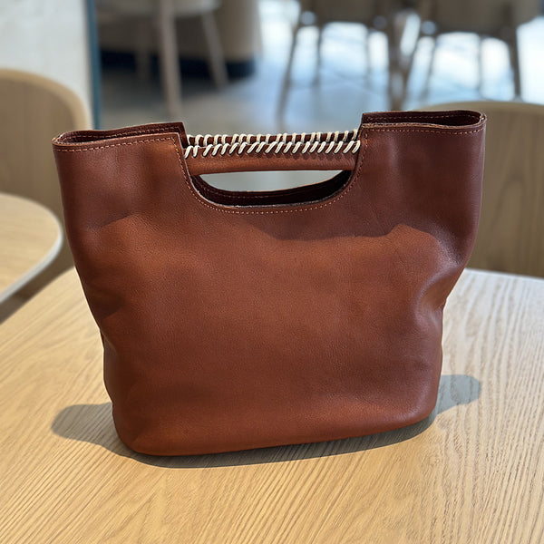 Womens Vintage Leather Satchel Purse Shoulder Bag with Top Handle Brown