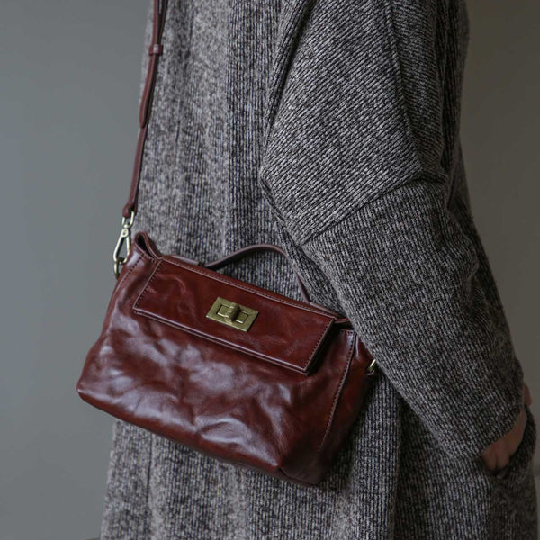 Womens Vintage Top-Grain Leather Small Crossbody Bag Shoulder Handbag Affordable