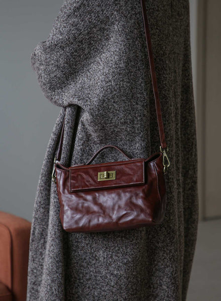 Womens Vintage Top-Grain Leather Small Crossbody Bag Shoulder Handbag Badass