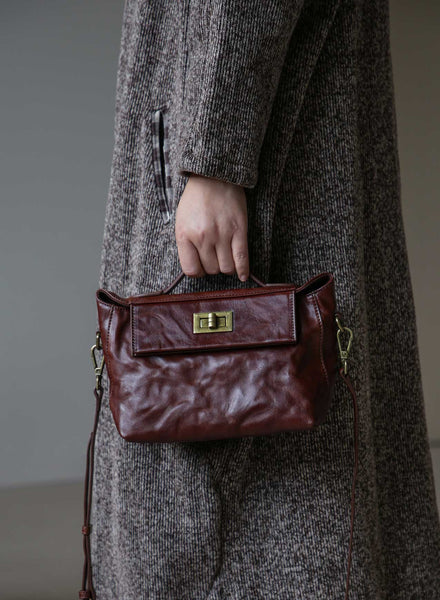 Womens Vintage Top-Grain Leather Small Crossbody Bag Shoulder Handbag Beautiful