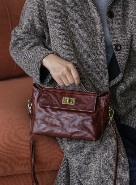 Womens Vintage Top-Grain Leather Small Crossbody Bag Shoulder Handbag