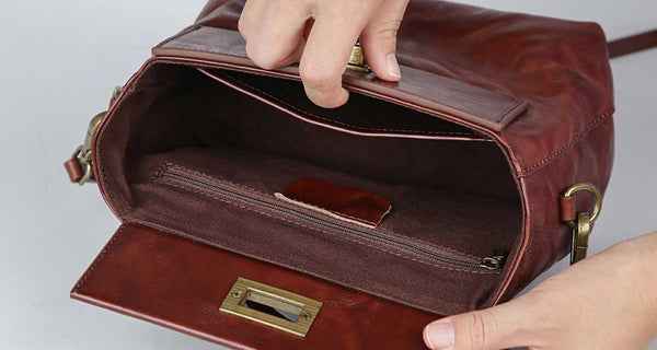 Womens Vintage Top-Grain Leather Small Crossbody Bag Shoulder Handbag Capacity