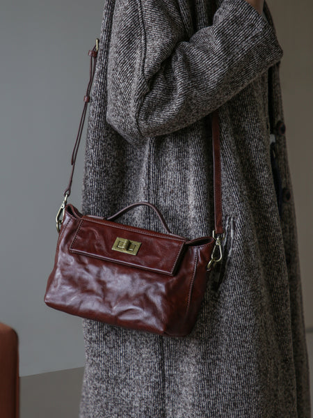Womens Vintage Top-Grain Leather Small Crossbody Bag Shoulder Handbag Casual