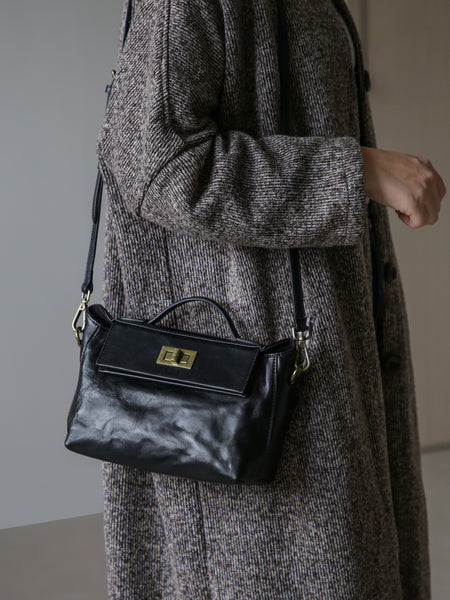 Womens Vintage Top-Grain Leather Small Crossbody Bag Shoulder Handbag Designer