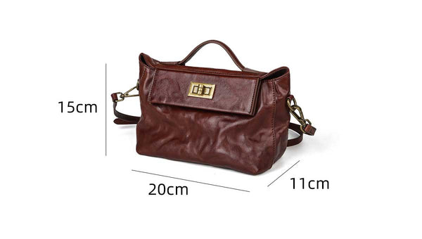 Womens Vintage Top-Grain Leather Small Crossbody Bag Shoulder Handbag Fashion