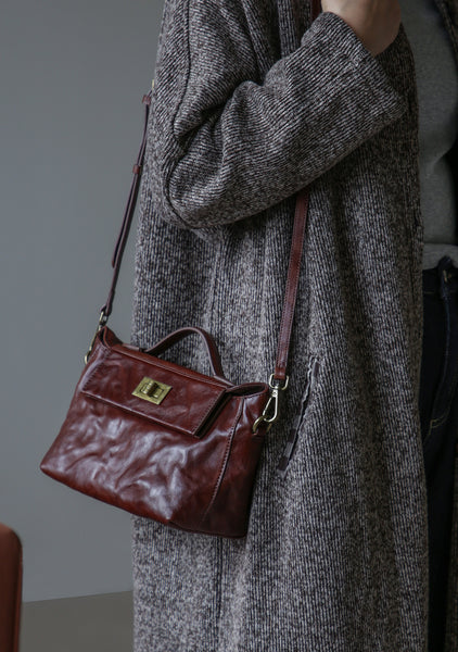 Womens Vintage Top-Grain Leather Small Crossbody Bag Shoulder Handbag Quality