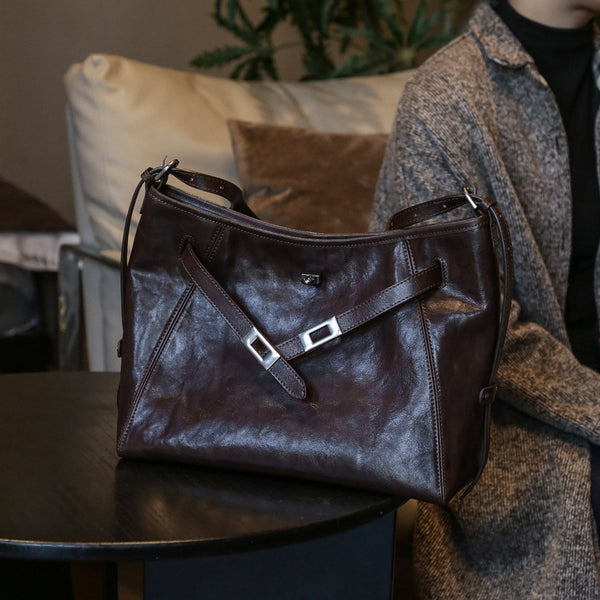 Women’s Vintage Vegetable Tanned Leather Shoulder Bag Underarm Tote Bag Affordable