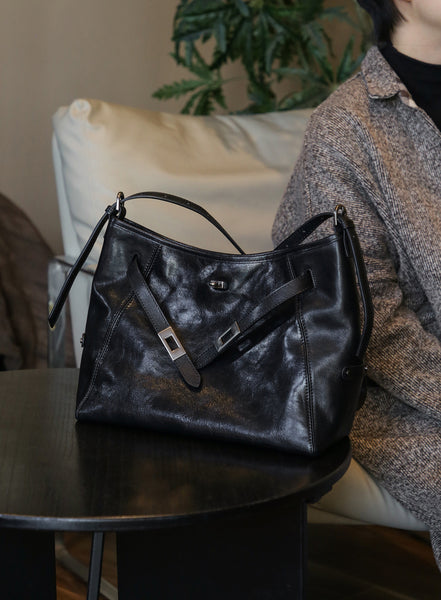 Women’s Vintage Vegetable Tanned Leather Shoulder Bag Underarm Tote Bag