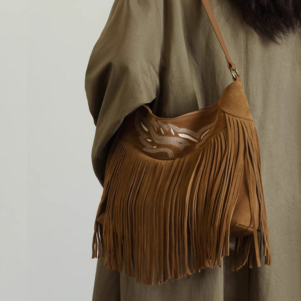 Womens Western Leather Fringe Purse Boho Crossbody Bag
