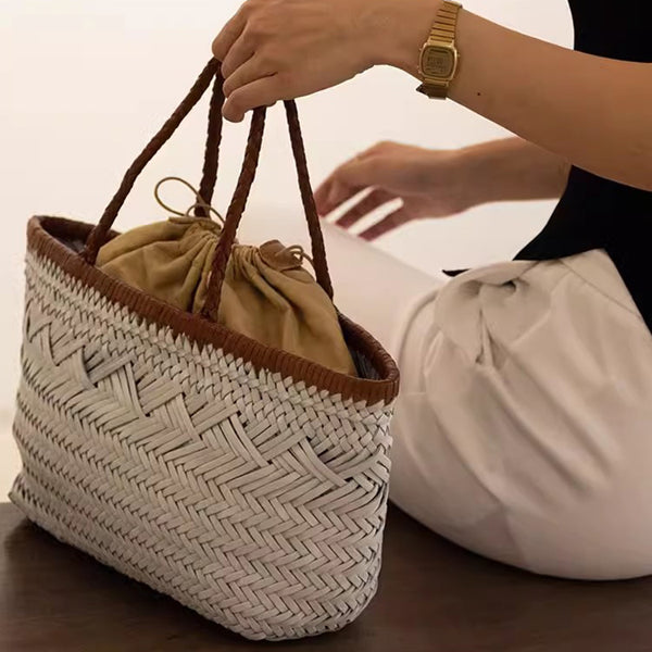 Womens White Leather Woven Handbags Woven Leather Tote Bag Accessories