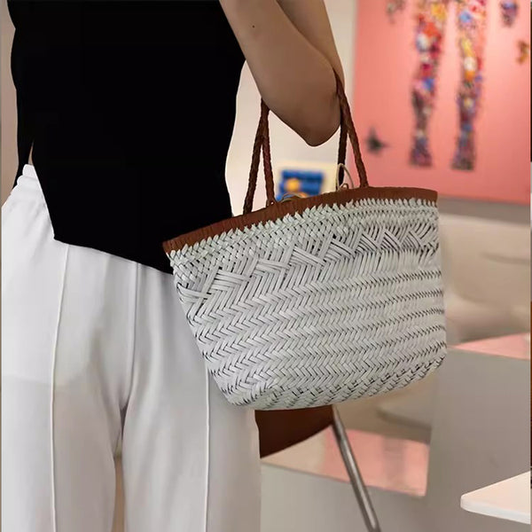 Womens White Leather Woven Handbags Woven Leather Tote Bag Beautiful
