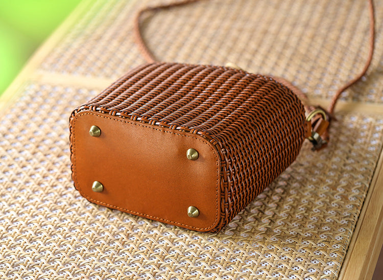 Womens Woven Genuine Leather Bucket Bags Top Handle Handbag –  igemstonejewelry