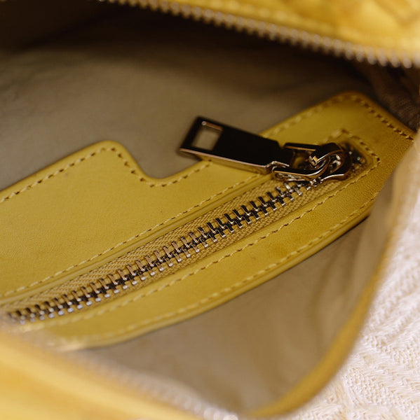 Woven Genuine Leather Crossbody Bag for Women Mini Barrel Bag in Top Grain Cowhide Inside