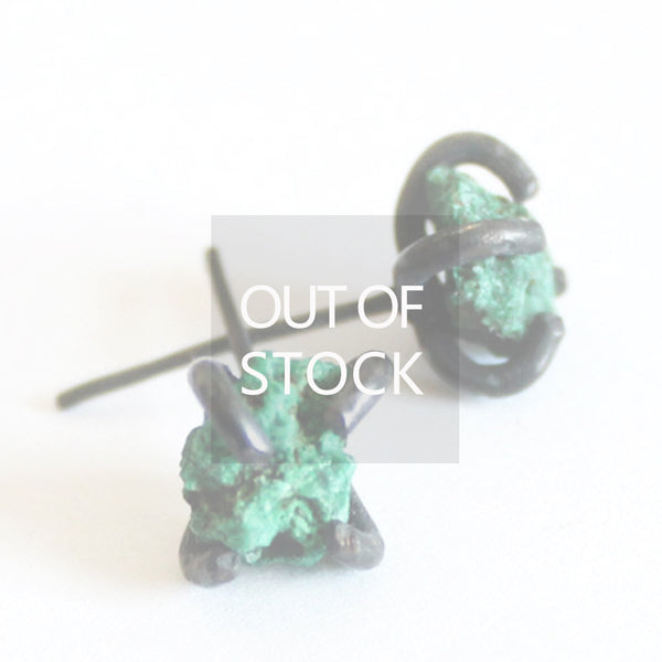 Natural Malachite Stud Earrings in Vintage Silver Handmade Jewelry Accessories Women and Men
