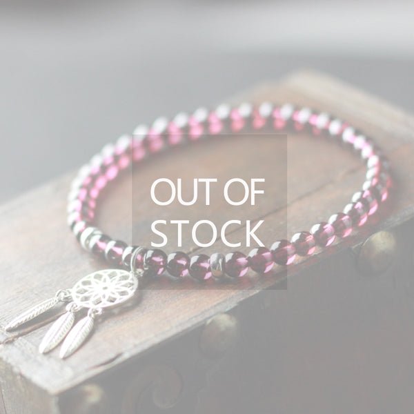 Sterling Silver Dream Catch Garnet Beaded Bracelet Handmade Jewelry for Women