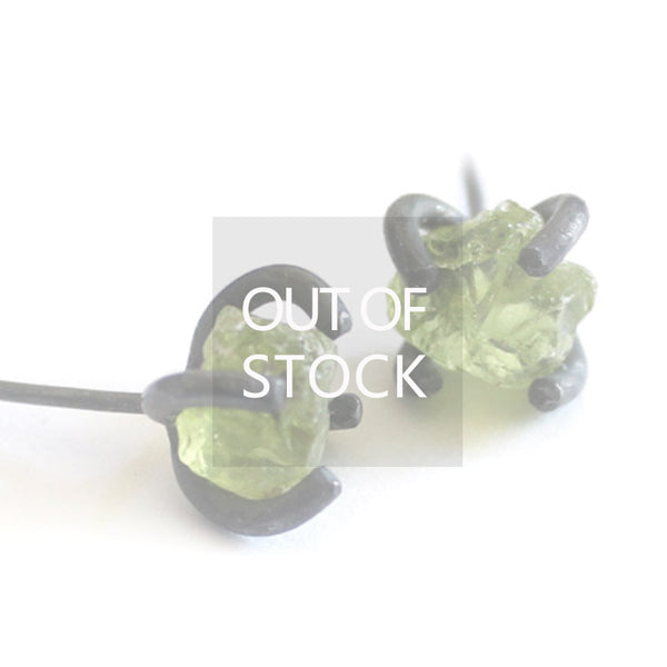 Raw Peridot Stud Earrings in Vintage Silver Handmade Gemstone Jewelry Women Men
