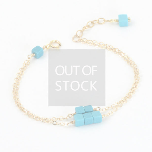 Double Strand Turquoise Bead Bracelet in 14K Gold Handmade Jewelry Women