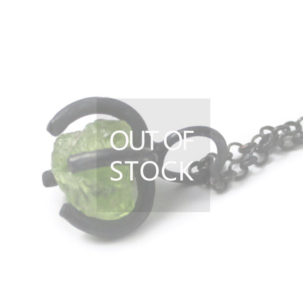 Raw Peridot Pendant Necklace in Vintage Silver Handmade Gemstone Jewelry Women Men