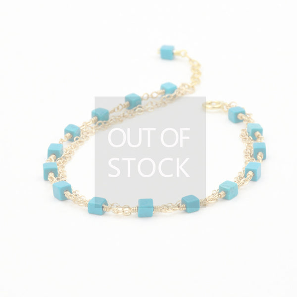 Turquoise Bead Bracelet in 14K Gold Handmade December Birthstone Jewelry Accessories Women