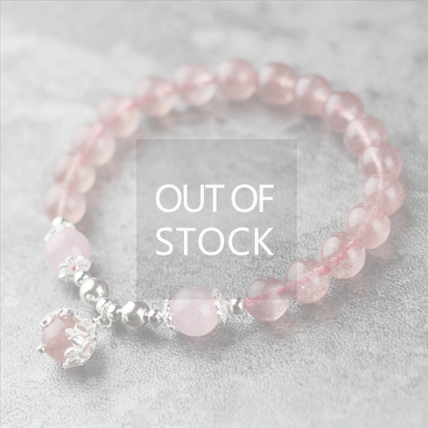 Sterling Silver Strawberry Quartz Crystal Beaded Bracelet Handmade Jewelry for Women