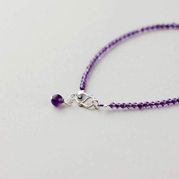 Sterling Silver Amethyst Beaded Anklet Handmade Jewelry Accessories Women