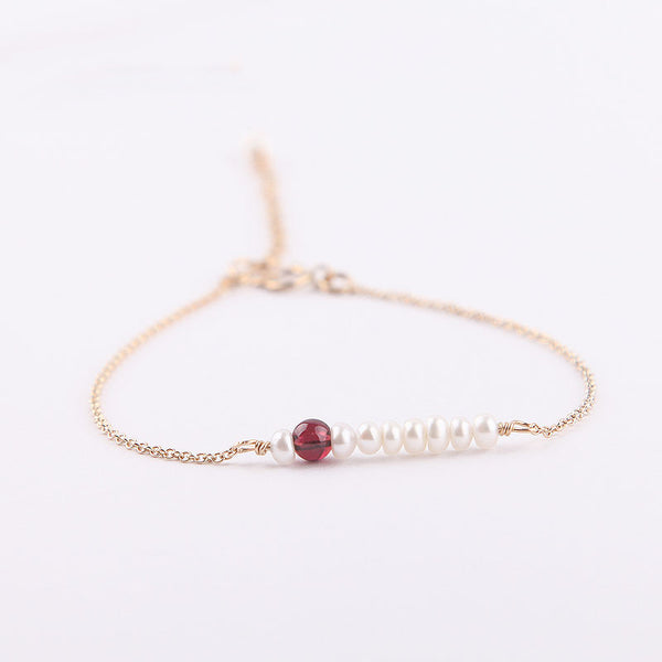 Womens 14K Gold Pearl Garnet Beaded Bracelets Birthstone Jewelry For Women