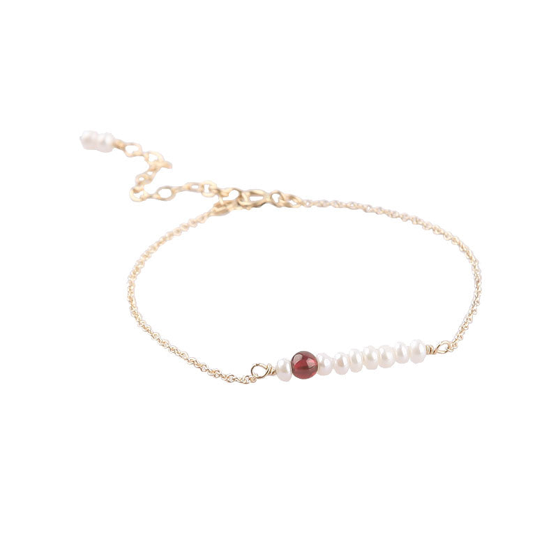 14K Freshwater Pearl Garnet Beads Bracelets Birthstone Jewelry Womens Gemstone Accessories for Women