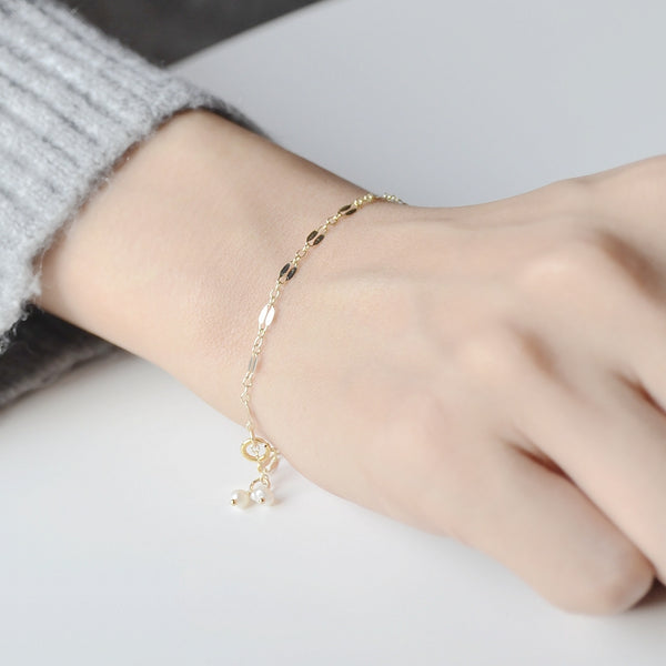 14K Gold Bracelet Pearl Handmade Jewelry Accessories Women charming