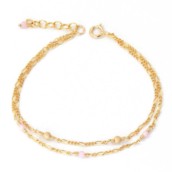 14K Gold Bracelet Tiny Rose Quartz Crystle Jewelry Accessories Women adorable