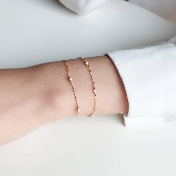 14K Gold Bracelet Tiny Rose Quartz Crystle Jewelry Accessories Women beautiful