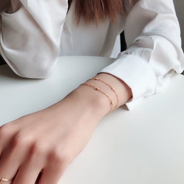 14K Gold Bracelet Tiny Rose Quartz Crystle Jewelry Accessories Women gift