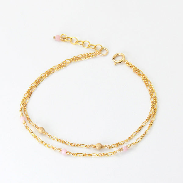 14K Gold Bracelet Tiny Rose Quartz Crystle Jewelry Accessories Women