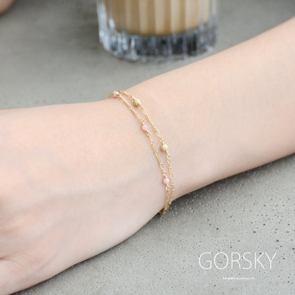 14K Gold Bracelet Tiny Rose Quartz Crystle Jewelry Accessories Women charming