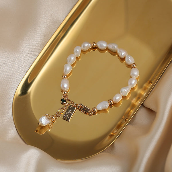 14K Gold Plated Womens Pearl Bracelet Charm Bracelets For Women