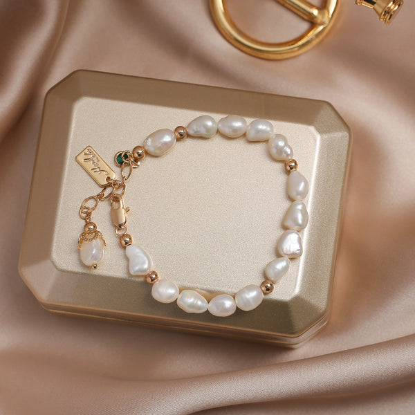 14K Gold Plated Womens Pearl Bracelet Charm Bracelets For Women Beautiful