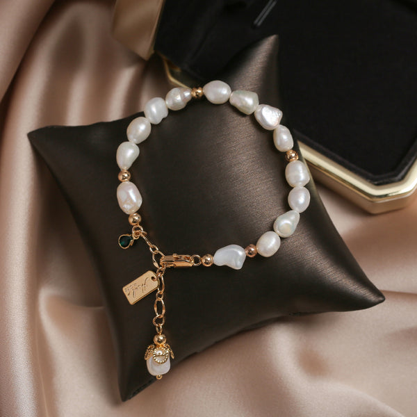 14K Gold Plated Womens Pearl Bracelet Charm Bracelets For Women Cute